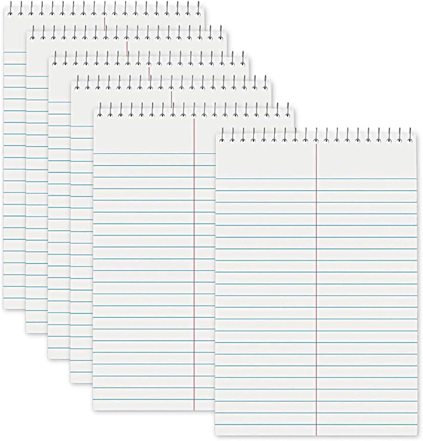 1InTheOffice Steno Pads Spiral 6x9, Top Spiral Notepad, Steno Note Pads, Gregg Ruled, 80 Sheets/Pack, White, 6 Pack