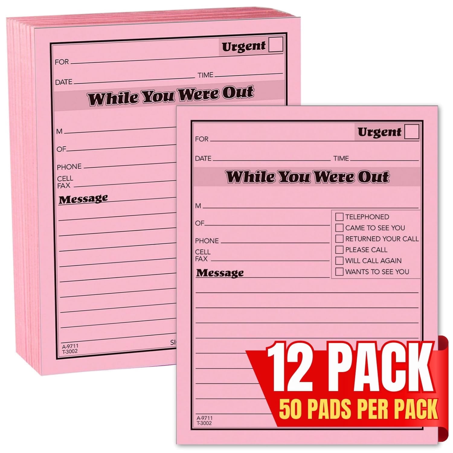 1InTheOffice While You Were Out Message Pad, Message Pads, Pink, 4 1/4 x 5 1/2, 50/Pad, 12 Pack