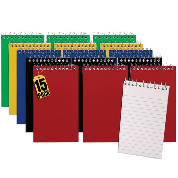 1InTheOffice Wirebound Memo Pads, 4" x 6", College, Assorted, 50 Sheets/Pad, (15 Pads)