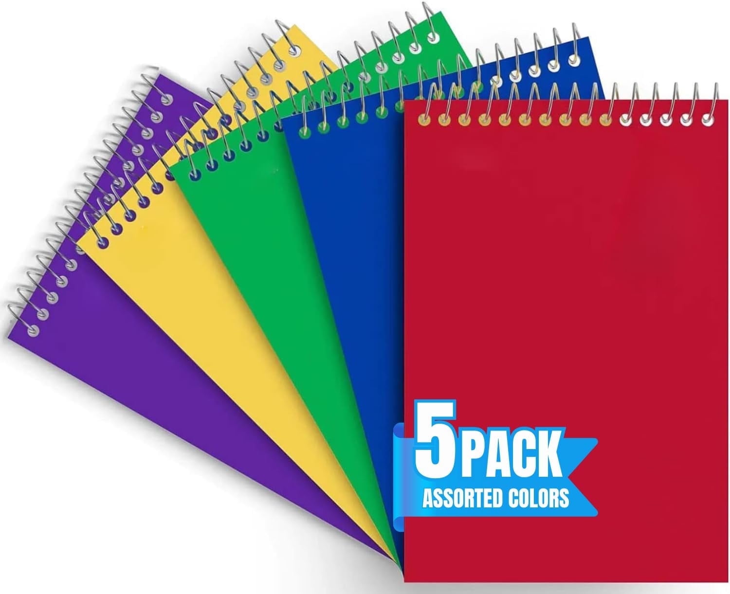 1InTheOffice Wirebound Memo Pads, 4" x 6", College, Assorted, 50 Sheets/Pad, (5 Pads)