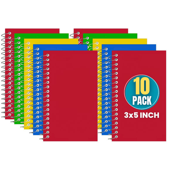 1InTheOffice Wirebound Spiral Memo Books, Memo Pads, 3" x 5", College Ruled, Small Notepad 3x5, Assorted, 75 Sheets/Pad, 10 Pads/Pack