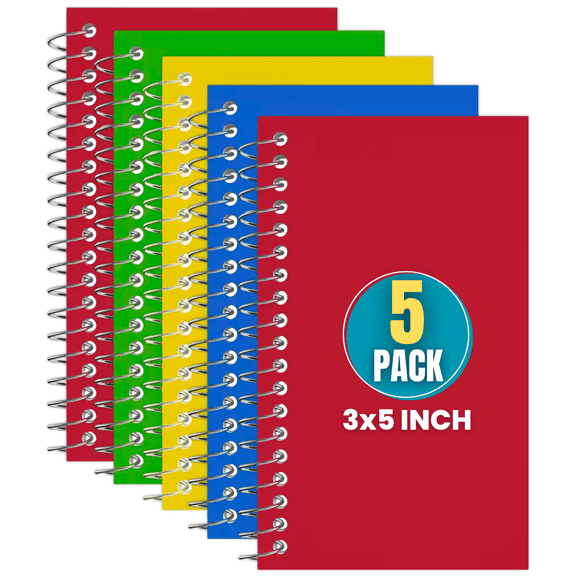 1InTheOffice Wirebound Spiral Memo Books, Memo Pads, 3" x 5", College Ruled, Small Notepad, Assorted, 75 Sheets/Pad, (5 Pack)