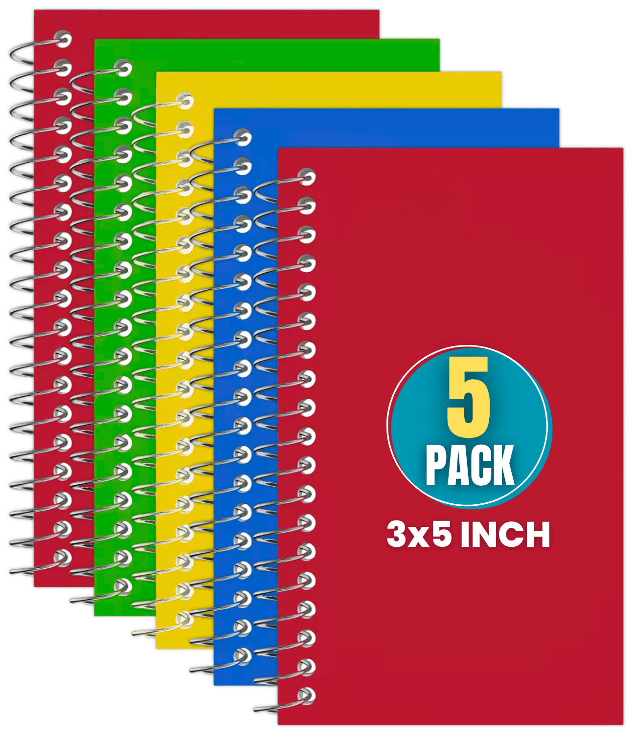 1InTheOffice Wirebound Spiral Memo Books, Memo Pads, 3" x 5", College Ruled, Small Notepad, Assorted, 75 Sheets/Pad, (5 Pack)