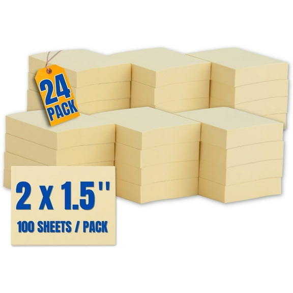 1InTheOffice Yellow Sticky Notes, Small Sticky Notes, Sticky Notes 1.5 x 2, 100/Sheet, 24 Pack