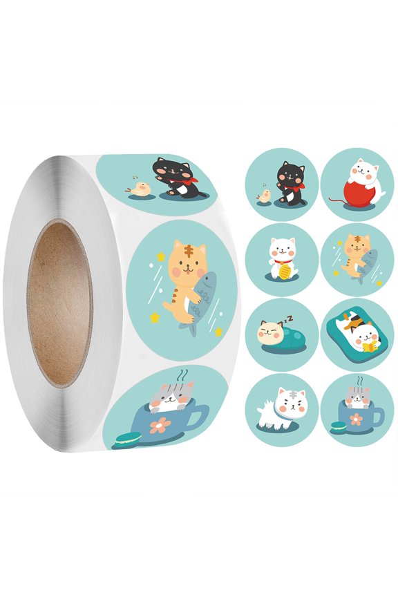 1Inch Lovely Cat Stickers Small Circle Stickers Round 500Pcs Sealing Labels