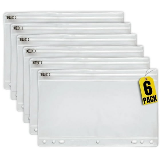 1IntheOffice Clear Pencil Pouch For 3 Ring Binder, Ring Binder Pockets with Zipper, Vinyl, 6 Pack