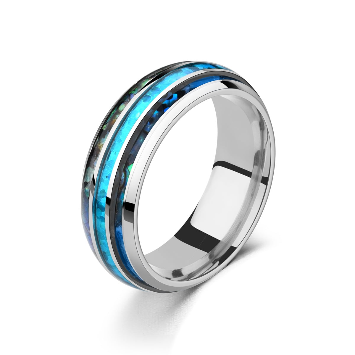 1JIE Stylish Stainless Steel Shell Inlaid Ring for Men Unique 1JIE Stylish Stainless Steel Shell Inlaid Ring for Men Unique