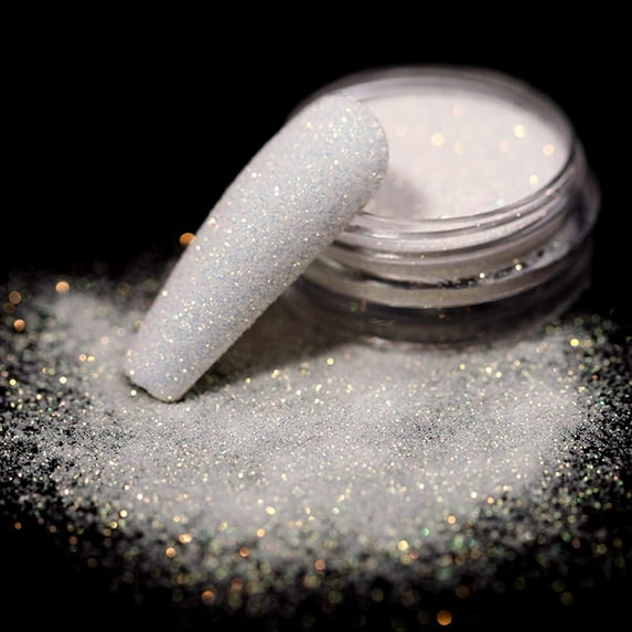 1Jar Pearl Shiny Silver Nail Glitter Powder White Color Chrome Glitter Pigment Dust Iridescent Nail Gel Polishes Decoration