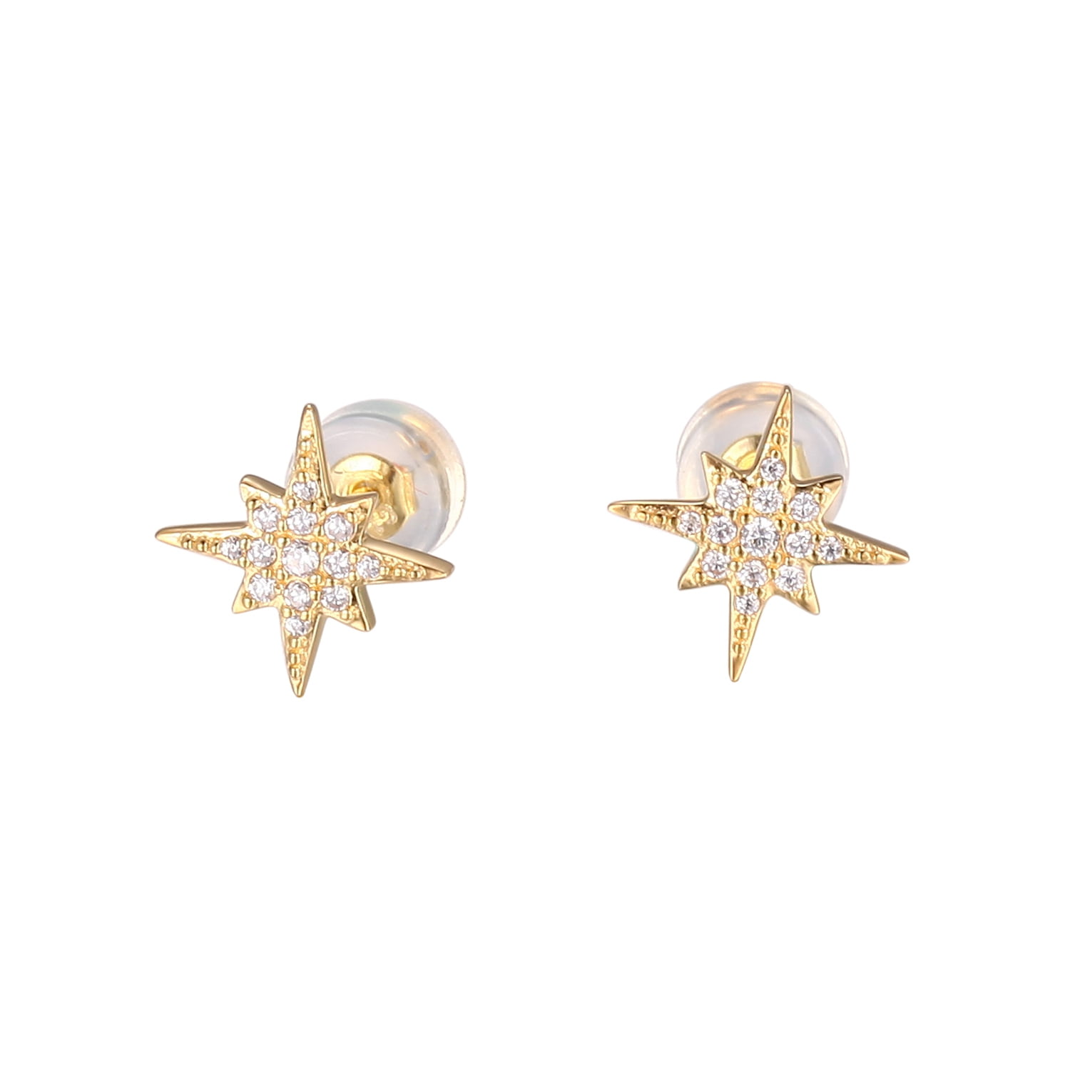 1K Yellow Gold Cubic Zirconia North Star Stud Earrings