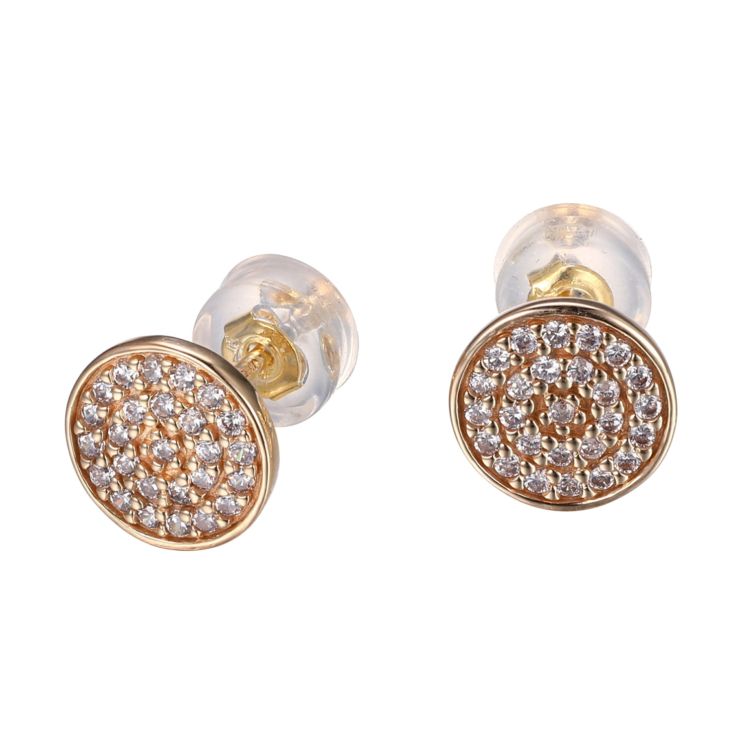 1K Yellow Gold Cubic Zirconia Pave Round Stud Earrings