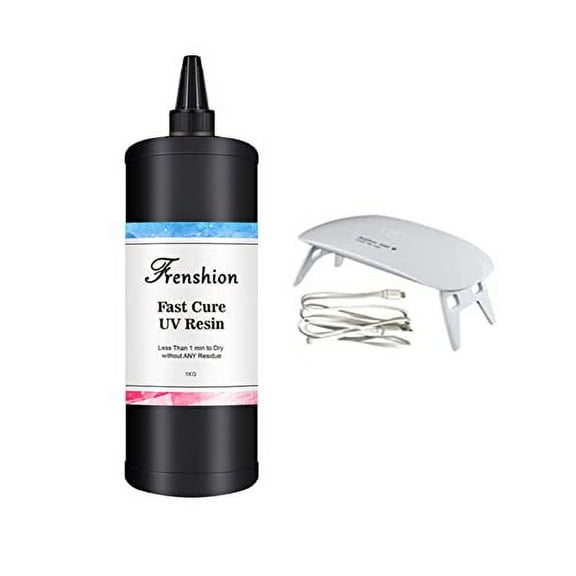 1KG Upgrade 45S Fast Cure Clear Hard UV Resin,High Transparency and No Shrinking +Mini Lamp For DIY Jewelry Earrings Necklace Bracelet Making,Casting & Coating