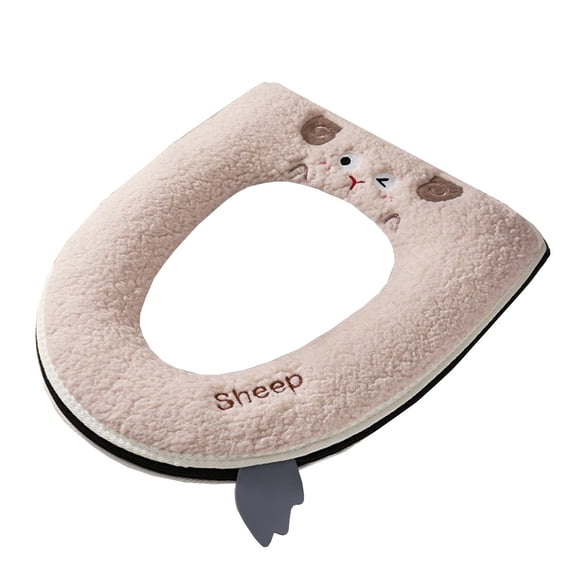 1Khaki Zipper Model Toilet Seat Cover With Thick Warm Design, Soft Polyester And Easy Installation For Winter And Home Use, 16.92X14.56X1.18In 0.44Lb