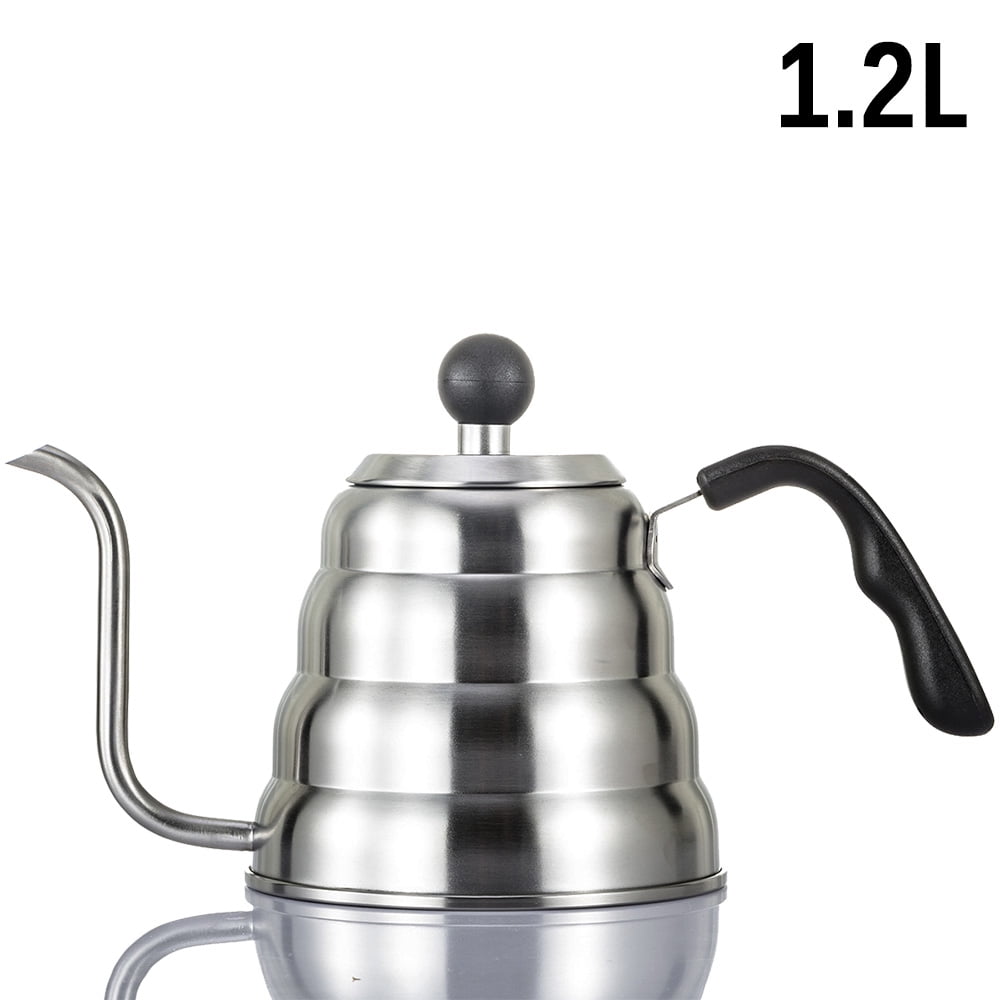 1L/1.2L Black Drip Kettle Thermometer Pour Over Coffee Pot Swan Long