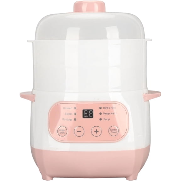 1L 200W Appointment Timing Smart Slow Cooker with Steamer & Boil Dry Protection Automatic Mini Ceramic Pot with Lid Digital Porridge Soup Pot for Home