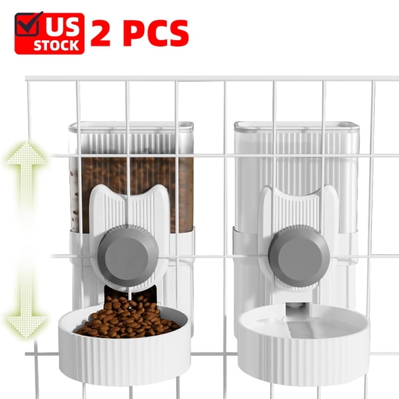 1L Auto Gravity Pet Feeder and Waterer Set Kennel Feeding Station Crate Feeder Dish Adjustable for Rabbit Puppy Cats Ferret