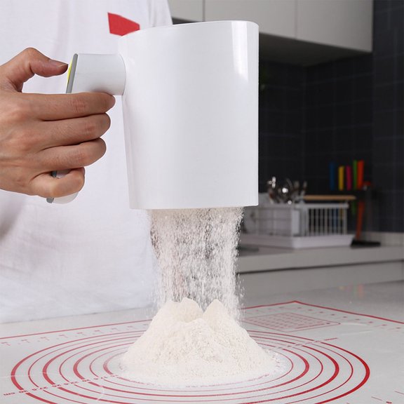1L Battery Operated Stainless Steel Flour Sifter 4-Cup Handheld Electric Powder Sieve with Detachable Screen for Baking Cooking