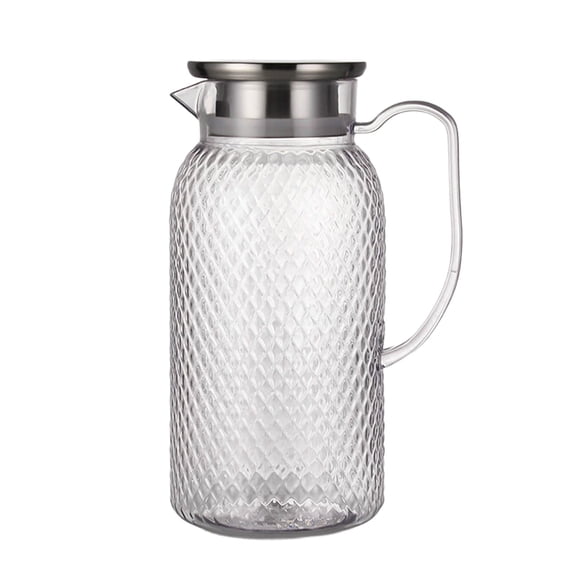 1L Clear Acrylic Pitcher with Stainless Steel Lid, Large Capacity Water Jug for Home & Restaurant, Diamond Pattern Cold Drink Server