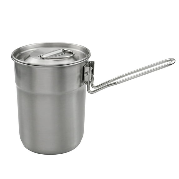 1L Coffee Cup with Folding Handle & Ventilated Lid Stainless Steel Camping Kettle Lightweight Cook Pot for Backpacking Hiking Camping Travelling