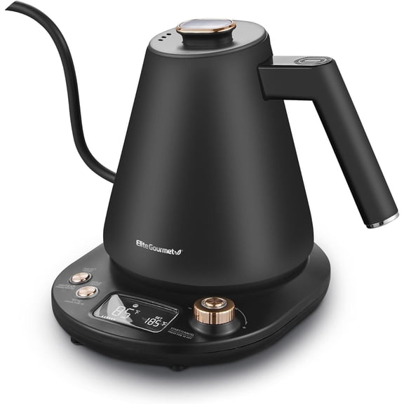 1L Digital Cordless Electric Water Kettle with Programmable Temperatures Keep Warm Function 304 Stainless Steel Interior 360 Base Auto Off Matte Black with Copper Accents