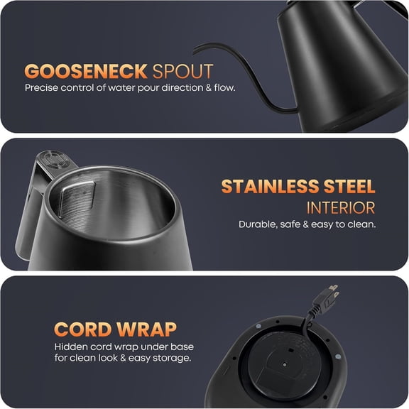 1L Digital Water Kettle, 304 Stainless Steel Interior, Programmed Temperatures, Keep Warm Function, Cordless, 360 Base, Auto Off & Audible Indicator