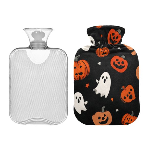 1L Fully Printed Hot Water Bottle Cover + Hot Water Bottle For Hot & Cold Compresses Halloween Icons
