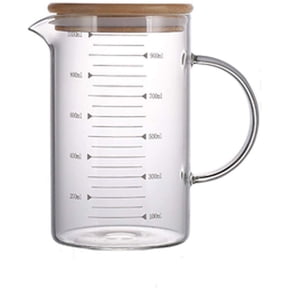 1L Glass Measuring Cups Jugs with Lid Large Measuring Pitcher Beaker Measured Mug Measure Liquid Milk Glass Cup Clear Scale with Spout& Insulated Handle,for Hot/Cold Fluid