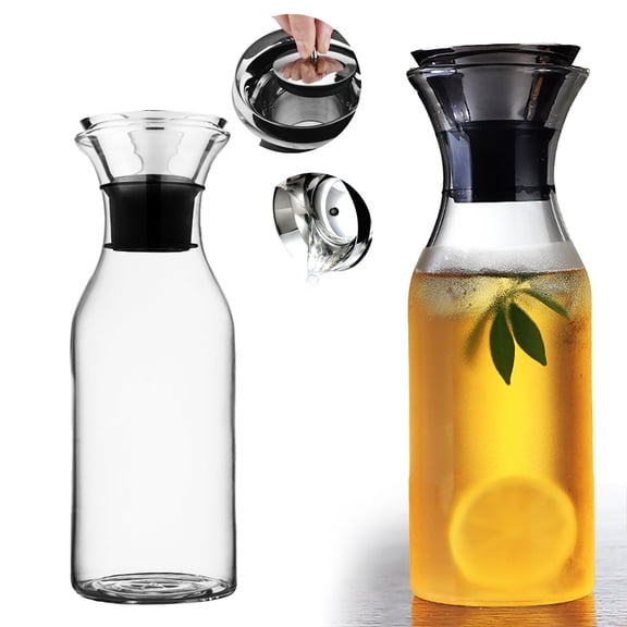 1L Glass Water Pitcher With Lid, Borosilicate Glass Pitcher for Hot/Cold Water Carafe Glass Water Jug Drip-Free Iced Tea Pitcher Juice Milk Wine Container for Refrigerator Ice Tea Juice Beverage