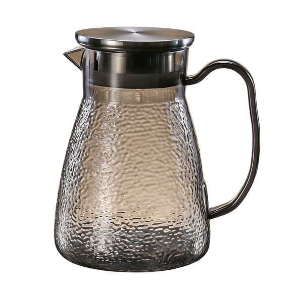 1L Gray Glass Pitcher with Lid – Water Ripples Design, Heat & Cold Resistant Glass Water Pitcher, Jug for Iced Tea, Fruit Infused Water, Milk, Indoor & Outdoor Use