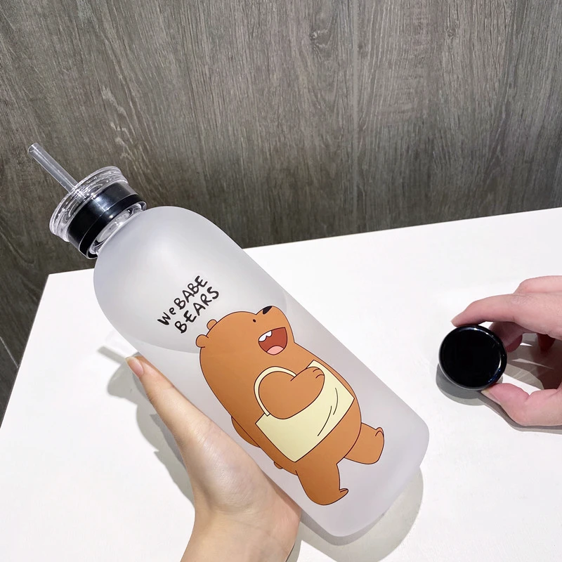 1L Kawaii Cute Plastic Water Bottle Panda Bear Frosted Cup with Lid ...