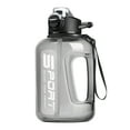 thumbnail image 1 of 1L Leakproof Plastic Sports Water Bottle with Straw & Scale, Hydration Tracking Markings for Gym Camping Hiking Outdoor, Black, 1 of 8