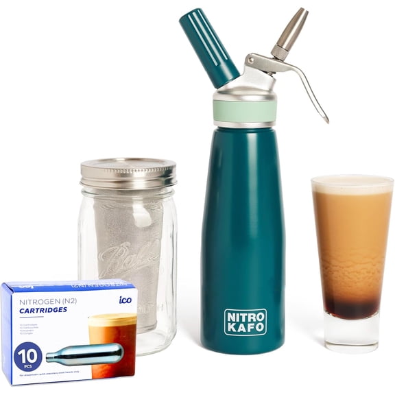 1L Nitro Coffee Maker, Aluminum Nitro Cold Brew Coffee Maker with Special Nitro Diffuser Nozzle & Cold Brew Maker for Making Nitro Cold Brew, 1 Quart/1L, Includes (10) Nitro Cartridges