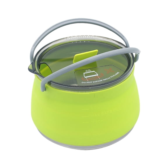 1L Portable Silicone Camping Kettle Foldable Travel Cook Pot with Lid for Outdoor Hiking Backpacking Boiling Water