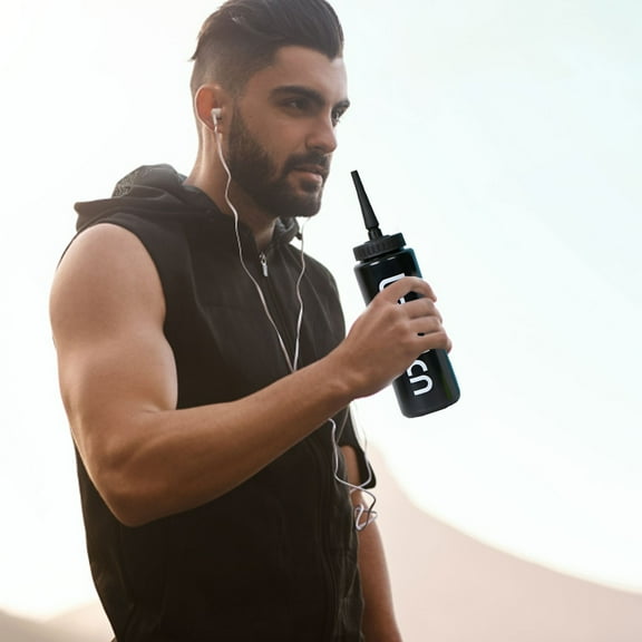 1L Sports Water Bottle with Long Spout - Squeeze Design Leak Proof Gym Bottle for Baseball and Outdoor - Black A