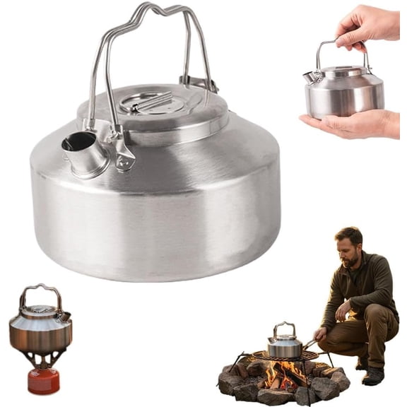 1L Stainless Steel Camping Kettle - 304 Campfire & Stove Compatible Tea Coffee Pot, Fast Boiling, Lightweight for Backpacking, Hiking, Picnic, Emergency Kit