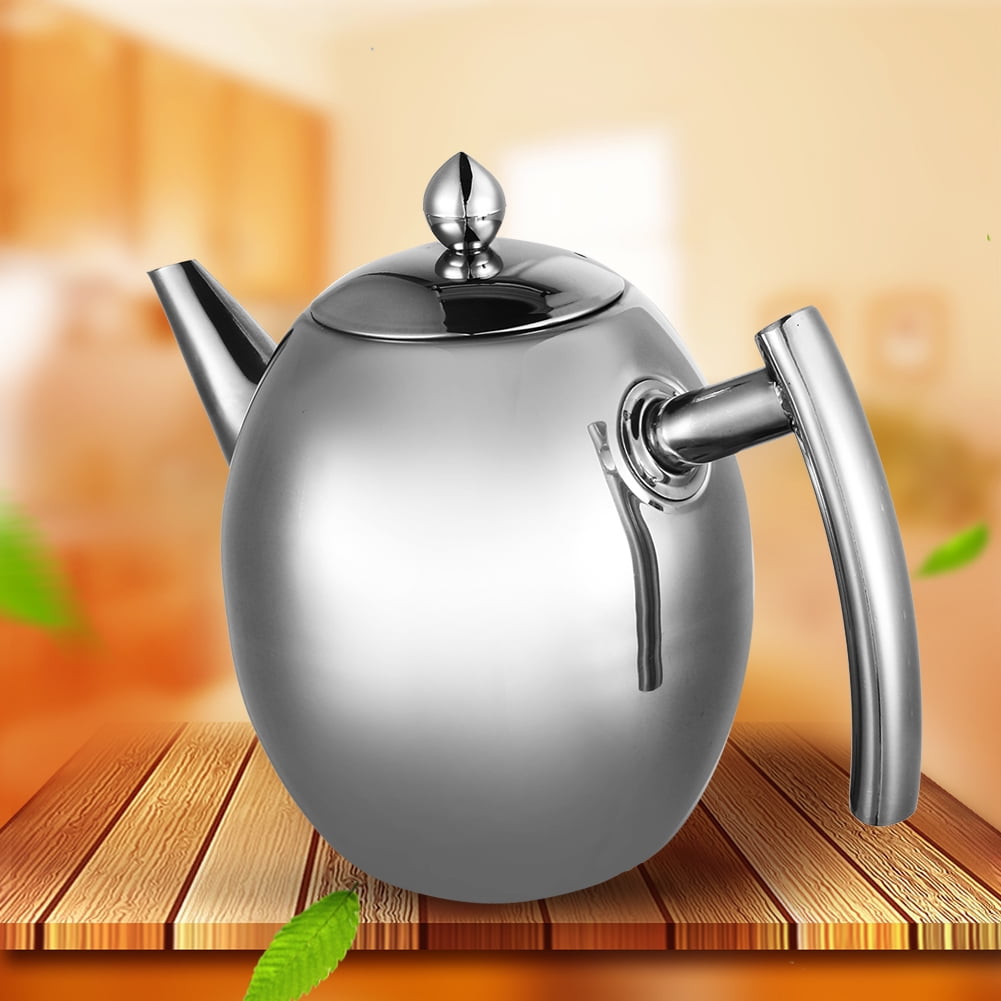 1L Stainless Steel Teapot Coffee+Tea Pot Water Kettle with Filter Large  Capacity, Silver