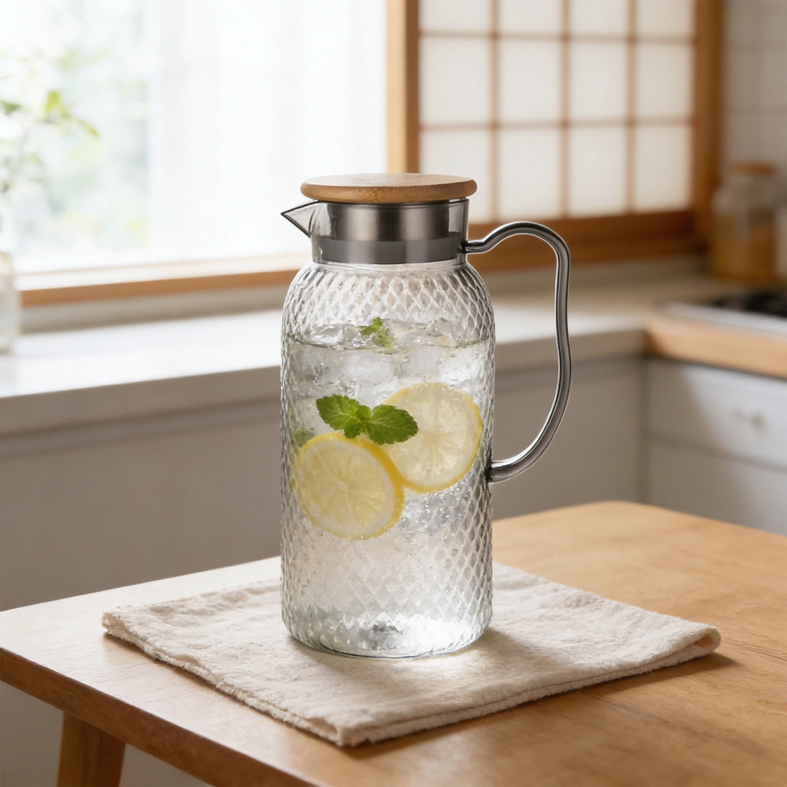 1L Wooden Lid Pitcher, 1 Liter High Temperature Proof Acrylic Juice ...