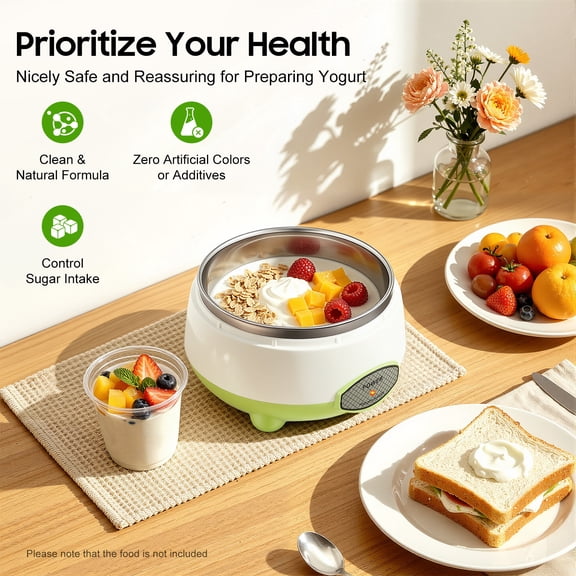 1L Yoghourt Machine, Compact Yogurt Maker Machine W/Stainless Steel Liner, 15W Energy Saving Power Automatic Yogurt Pot for Yogurt, Greek Yogurt, Cheese, Natto, 110V
