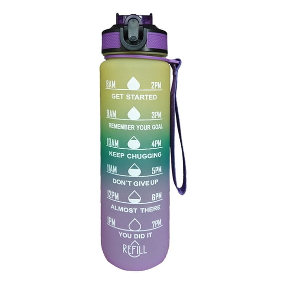 1L large-capacity sports water cup, space cup, graduated color straw plastic cup, student children's water bottle
