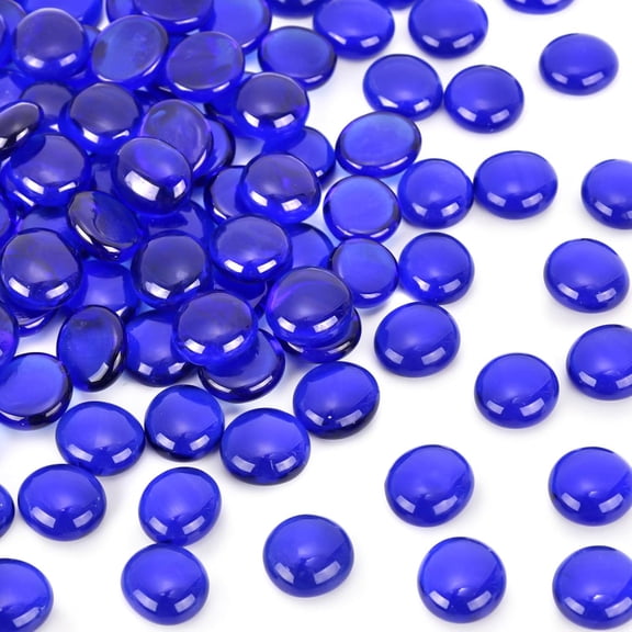 1LB Blue Flat Glass Marbles, Premium Dark Blue Aquarium Rocks Fish Tank Gravel Stones Bulk Pebbles Decorative Beads for DIY Crafts Vase Fillers Table Scatter Decor