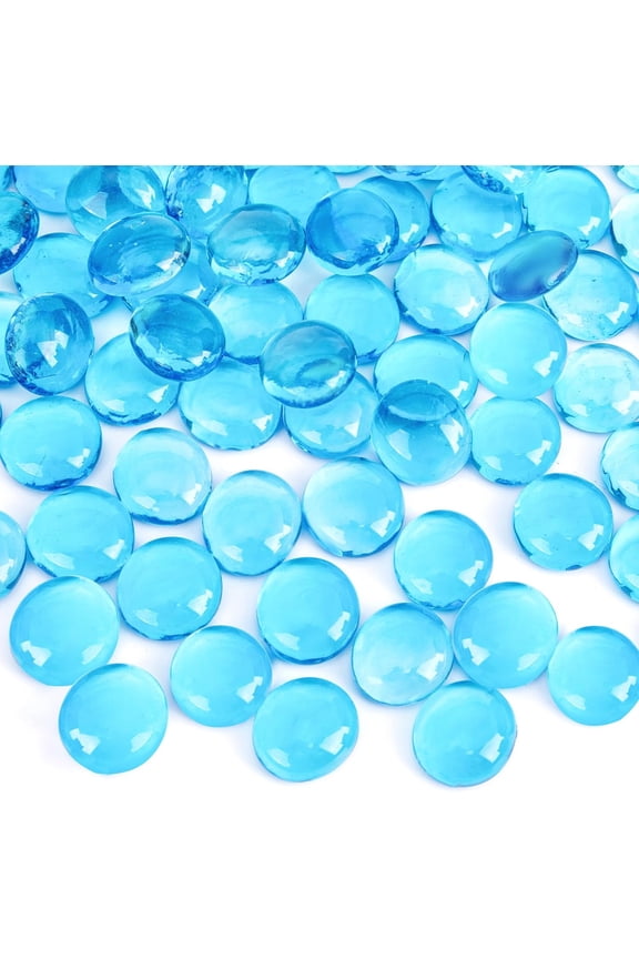 1LB Flat Glass Marbles, Light Blue Decorative Marbles for Vases Aquarium Pebbles Fish Tank Rocks Vase Fillers DIY Crafts Table Scatter Decor