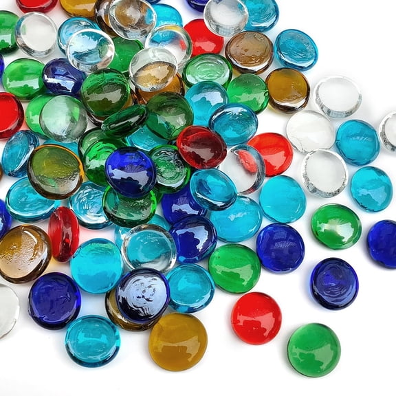 1LB Flat Glass Pebbles for Vase, 100 Pcs Glass Gem Stones for Aquarium, Decorative Glass Rocks for Vase Filler Fish Tank Planter Crafts Birdbath and Valentines Day Decor