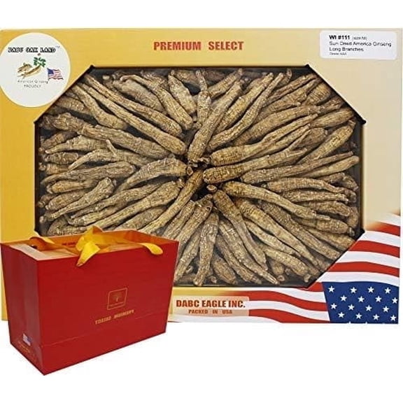 1LB Hand-Selected American Wisconsin Farmed Ginseng Root  Long Branch Cultivated American Wisconsin Ginseng  Box