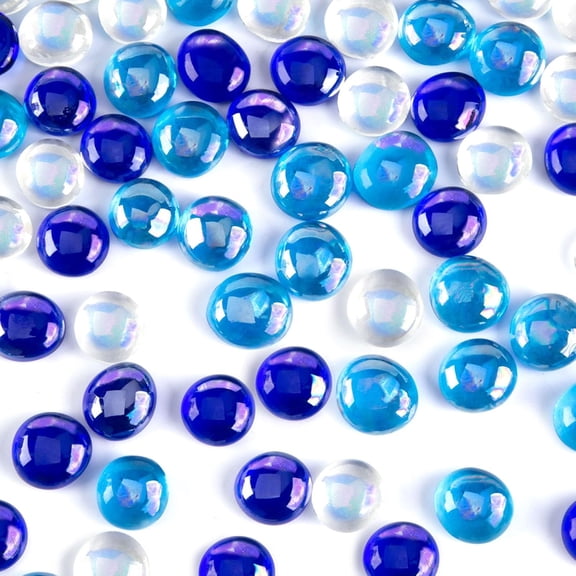 1LB Iridescent Flat Glass Marbles, Vase Fillers Blue Mixed Glass Beads Rocks for Fish Tank Aquarium Decor DIY Craft