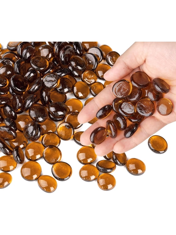 1LB Transparent Brown Glass Marbles, Smooth Flat Glass Beads for Vases, Mosaic, Aquarium Decor, Floral Arrangements, Mancala Stones, Vase Filler, and Crafts