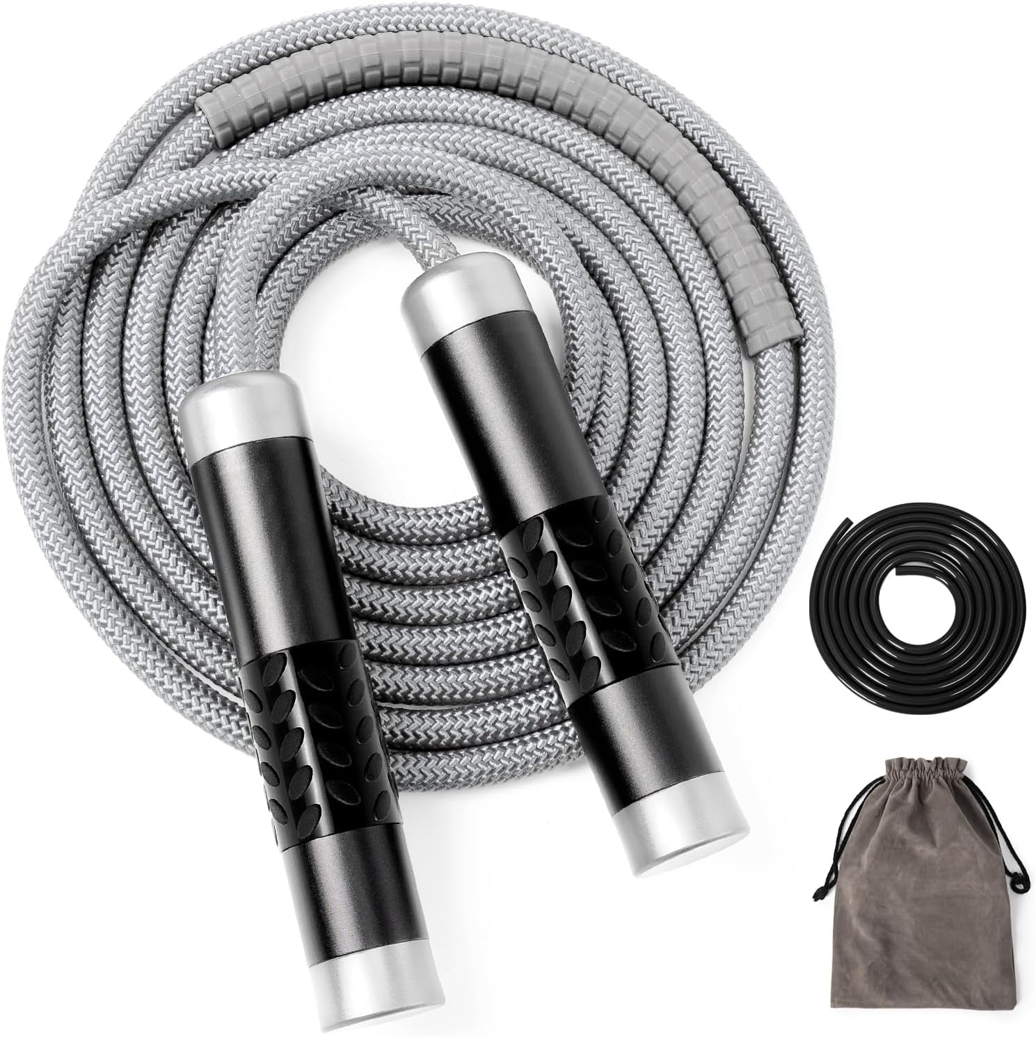 1LB Weighted Jump Rope, Aluminum Handle Tangle-Free Speed Skipping Rope, Adjustable 9mm Cotton & PVC Cord for MMA Boxing CrossFit Workout, Black