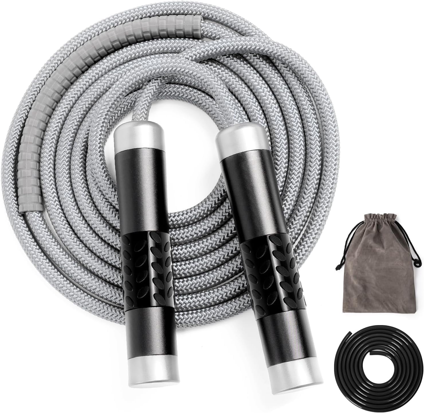 1LB Weighted Jump Rope, Aluminum Handle Tangle-Free Speed Skipping Rope with Ball Bearing, Adjustable 9mm Cotton & PVC Cord for MMA Boxing CrossFit Workout, Black