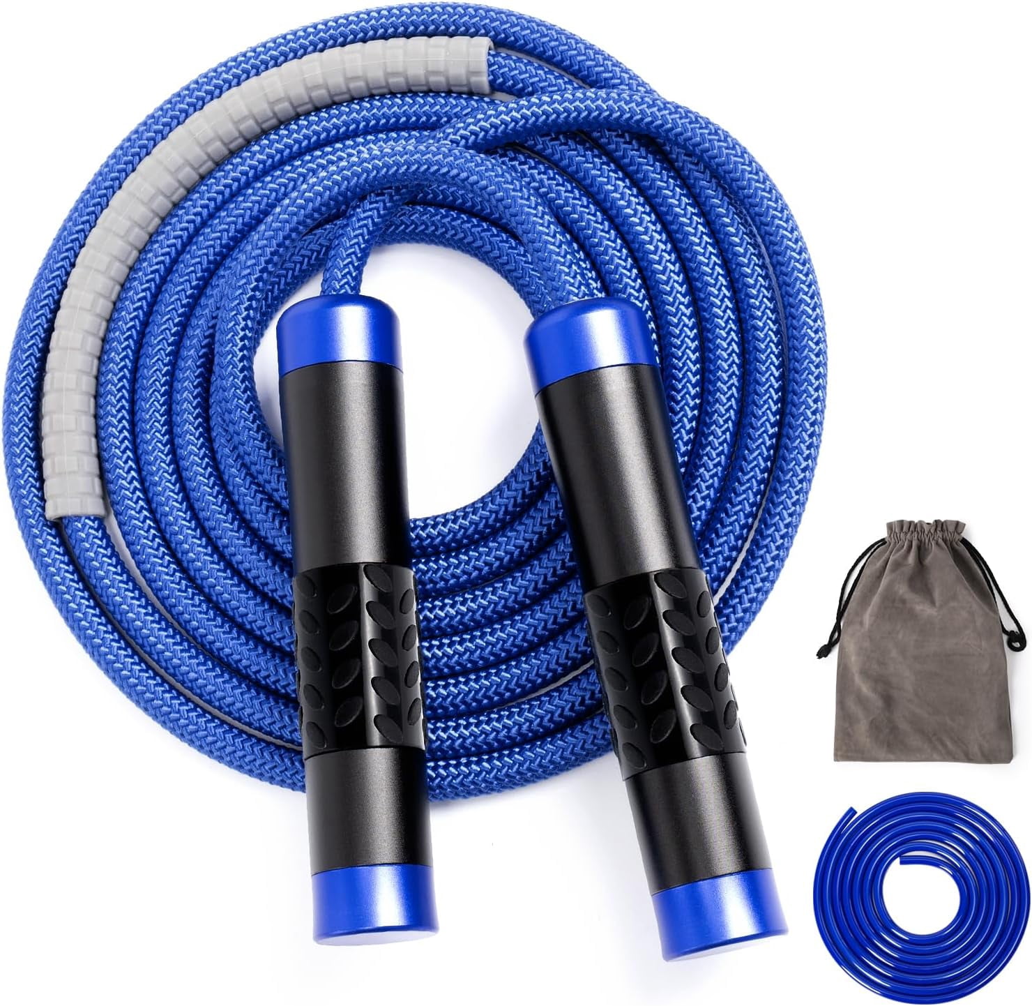 1LB Weighted Jump Rope, Aluminum Handle Tangle-Free Speed Skipping Rope with Ball Bearing, Adjustable 9mm Cotton & PVC Cord for MMA Boxing CrossFit Workout, Blue