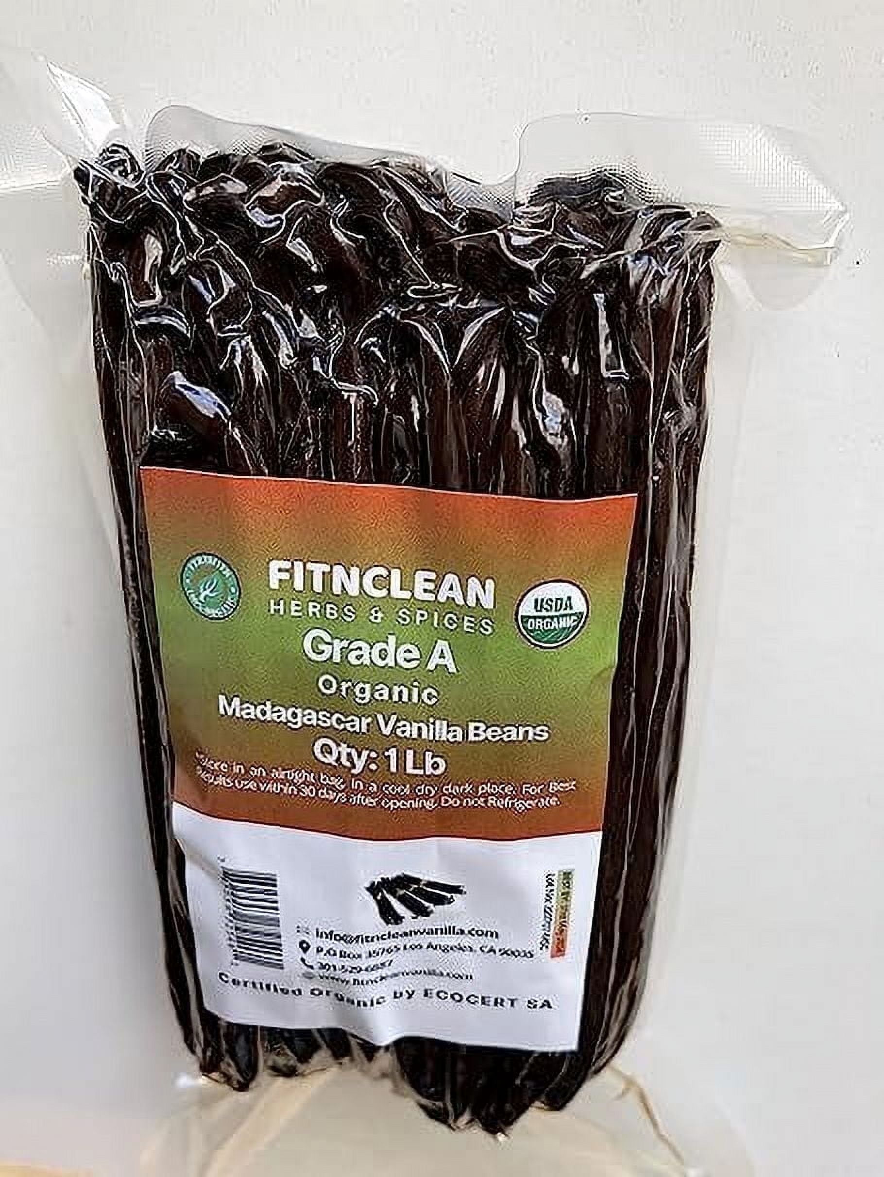 1 Lb Organic Madagascar Vanilla Beans Grade A by Fitnclean Vanilla. USDA Certified Organic. 6"-8" Long