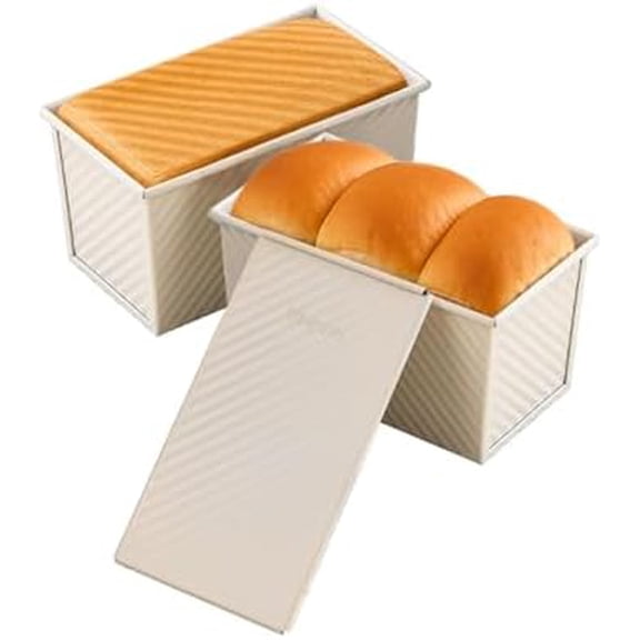 1Lb White Pullman Loaf Pan with Lid, Gluten Free/Sandwich Bread Pan, Carbon Steel Non-Stick, Professional Baking | Kitchen