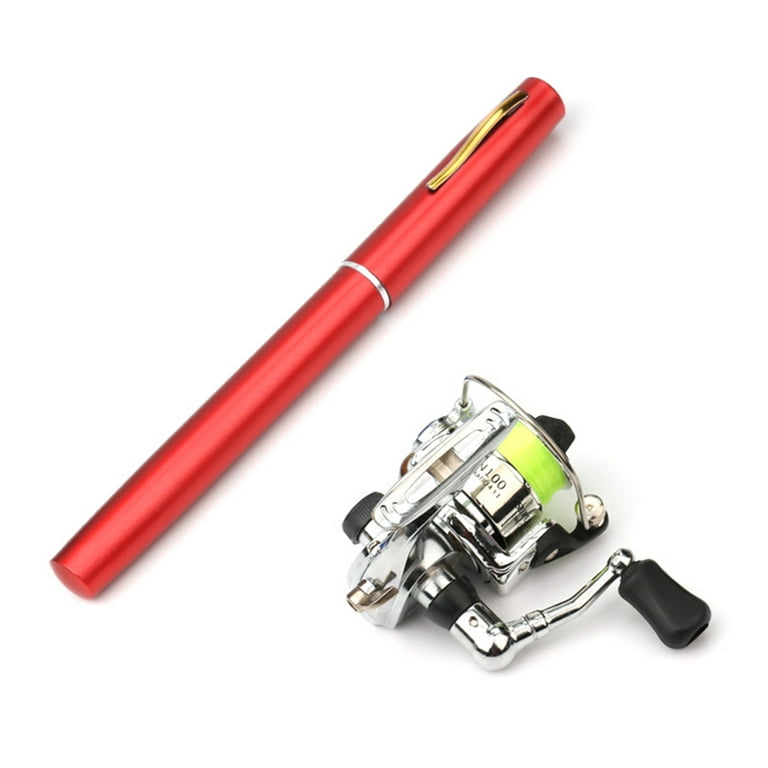 Meterk 1m / 1.4m Pocket Collapsible Fishing Rod Reel Combo Mini Pen Fishing Pole Kit Telescopic Fishing Rod Spinning Reel Combo Kit, Red